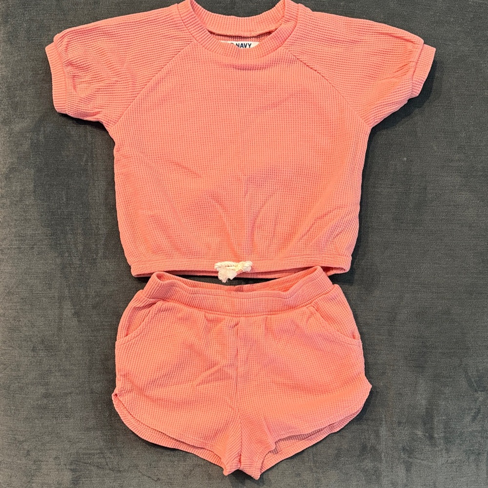 Old Navy Coral Pink Waffle Knit Short Set